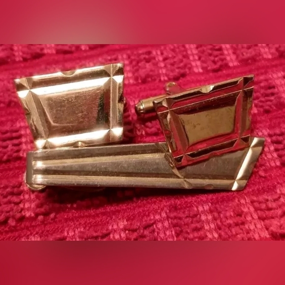 Vintage silver plated Anson cufflink and tie bar set - Picture 2 of 5
